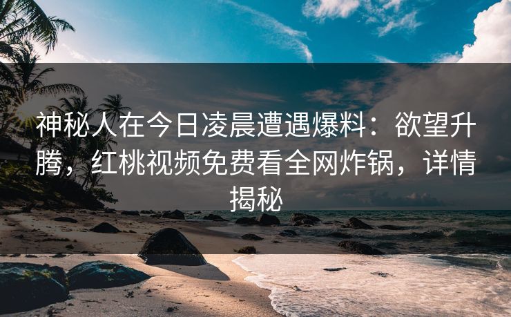 神秘人在今日凌晨遭遇爆料：欲望升腾，红桃视频免费看全网炸锅，详情揭秘